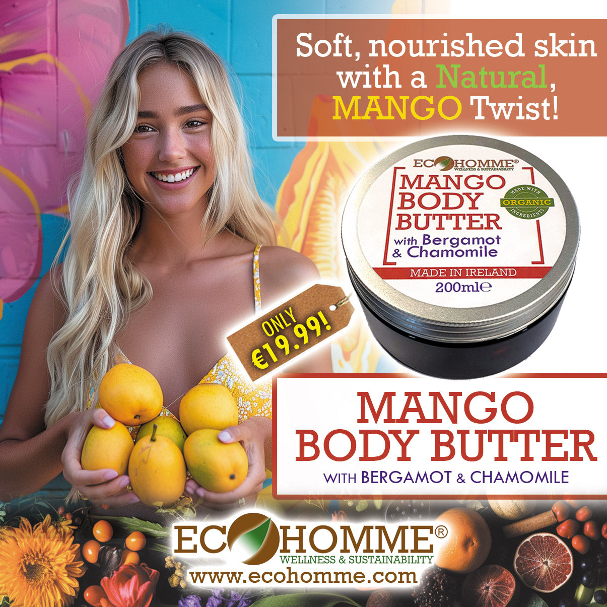 Manteca Corporal de Mango con Bergamota y Manzanilla (200ml)